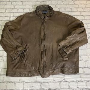 Men's Polo Ralph Lauren Dark Brown Leather Bomber Jacket - Size XXXL 3XB BIG